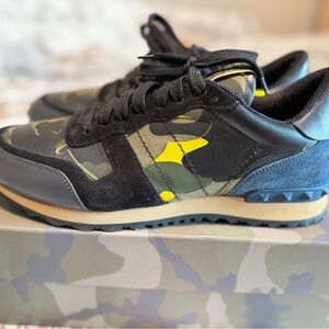 Valentino Garavani Black and Green Camouflage Sneakers